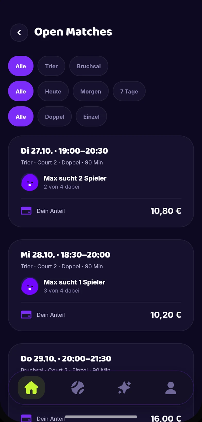Open Matches: offene Matches mit freien Plätzen