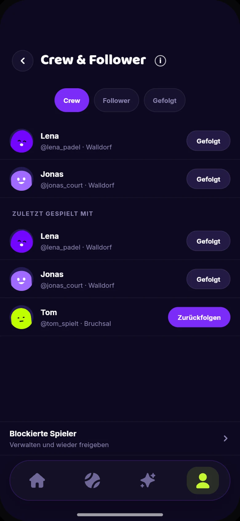 App-Vorschau: Crew und Follower