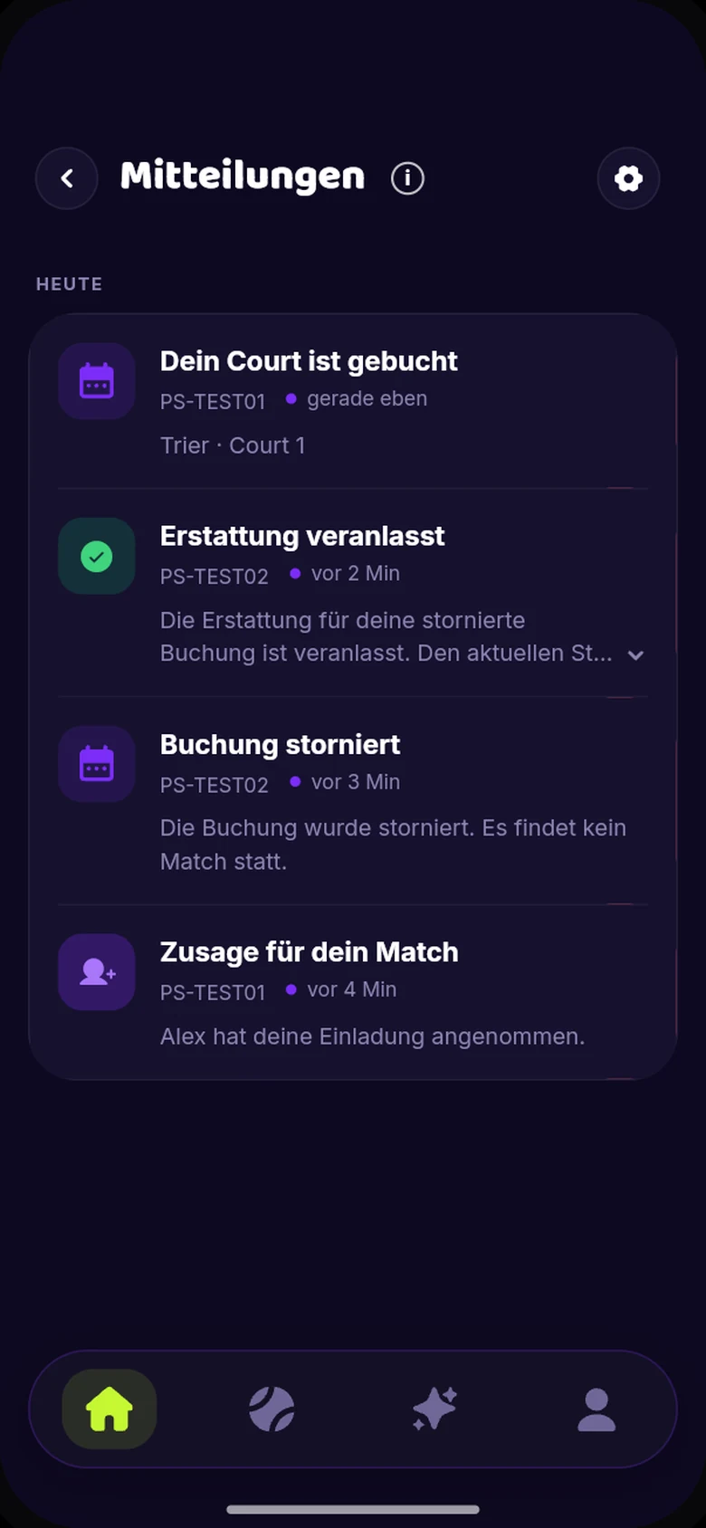 App-Vorschau: Mitteilungen zu Buchungen und Einladungen